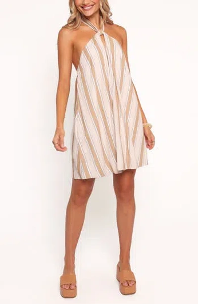 Petal And Pup Petal & Pup Callista Stripe Cotton Halter Minidress In Brown