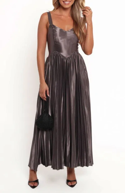 Petal And Pup Petal & Pup Camala Metallic Satin Pleated Maxi Dress In Gray