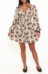 Petal And Pup Petal & Pup Cambria Floral Print Long Sleeve Cotton & Linen Minidress In Multi