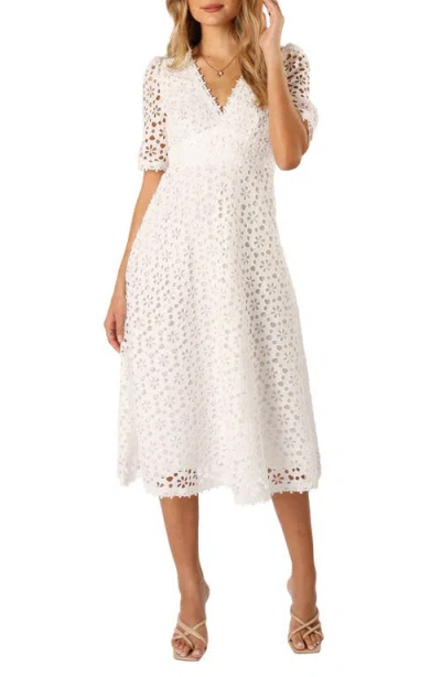 Petal And Pup Petal & Pup Camellia Floral Eyelet Cotton Midi Dress In White