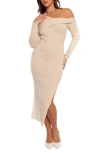 Petal And Pup Petal & Pup Cammie One-shoulder Long Sleeve Sweater Dress In Neutral