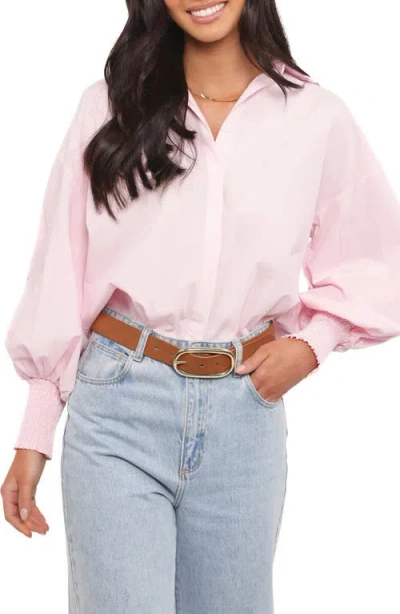 Petal And Pup Petal & Pup Carys Smocked Cuff Cotton Poplin Button-up Shirt In Pink