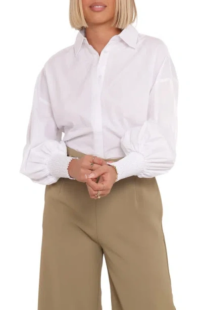 Petal And Pup Petal & Pup Carys Smocked Cuff Cotton Poplin Button-up Shirt In White