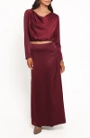 Petal And Pup Petal & Pup Catherine Satin Crop Top & Maxi Skirt Set In Burgundy