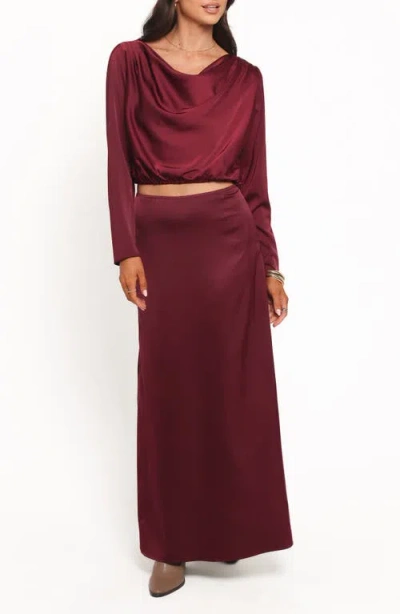 Petal And Pup Petal & Pup Catherine Satin Crop Top & Maxi Skirt Set In Burgundy