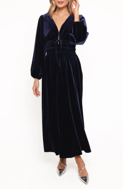 Petal And Pup Petal & Pup Cece Long Sleeve Velvet Maxi Dress In Blue