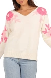 Petal And Pup Petal & Pup Celeste Flower Embroidered V-neck Sweater In White