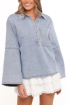 Petal And Pup Petal & Pup Celestina Wide Sleeve Denim Popover Top In Multi