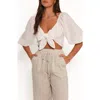 Petal And Pup Petal & Pup Celine Tie Front Cotton & Linen Crop Top In White