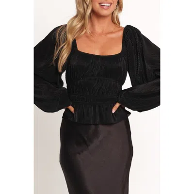 Petal And Pup Petal & Pup Ceppia Plissé Long Sleeve Top In Black