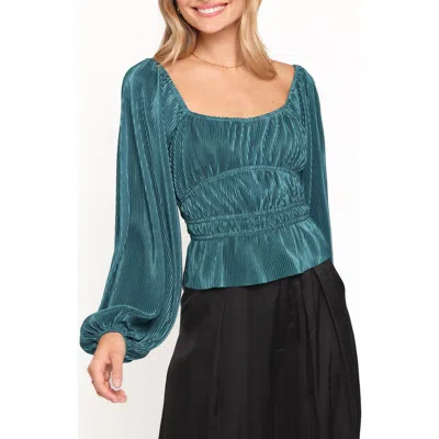 Petal And Pup Petal & Pup Ceppia Plissé Long Sleeve Top In Green