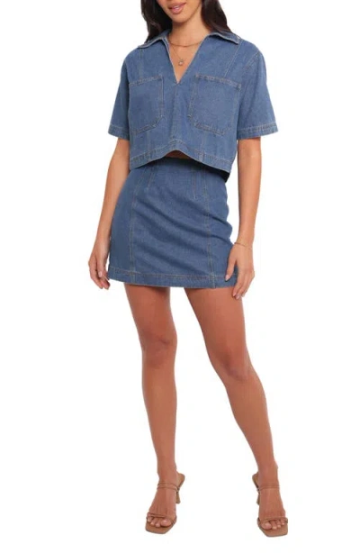 Petal And Pup Petal & Pup Cera Denim Crop Top & Miniskirt Set In Medium Denim