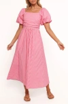 Petal And Pup Petal & Pup Chlo Stripe Puff Sleeve Cotton Midi Sundress In Pink