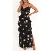 Petal And Pup Petal & Pup Ciao Floral Ruffle Satin Maxi Dress In Multi