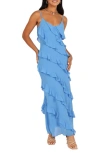Petal And Pup Petal & Pup Ciao Ruffle Chiffon Gown In Blue