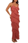 Petal And Pup Petal & Pup Ciao Ruffle Chiffon Gown In Burgundy