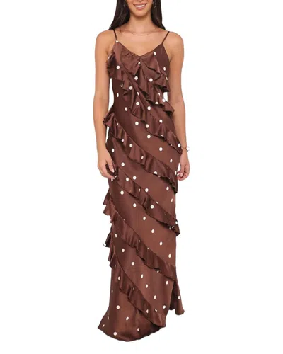 Petal And Pup Ciao Ruffles Maxi Satin Dress In Multi