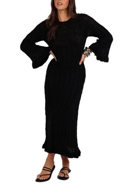Petal And Pup Petal & Pup Colter Rib Long Sleeve Maxi Sweater Dress In Black