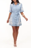 Petal And Pup Petal & Pup Connie Linen Blend Belted Shirtdress In Blue