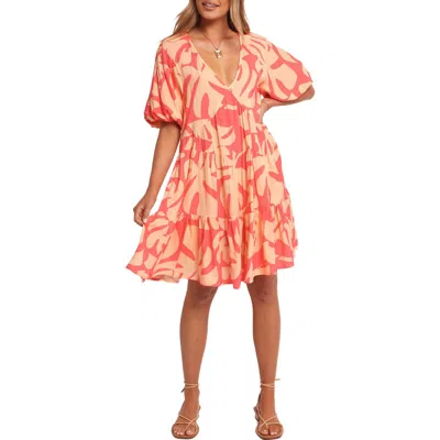 Petal And Pup Petal & Pup Corinna Puff Sleeve Tiered Minidress In Pink