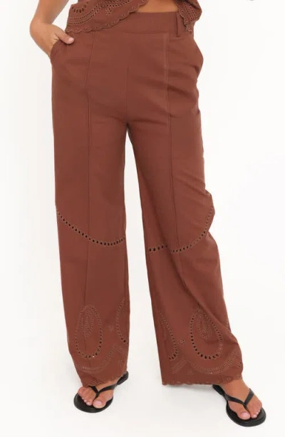 Petal And Pup Petal & Pup Dalia Eyelet Wide Leg Pants In Brown