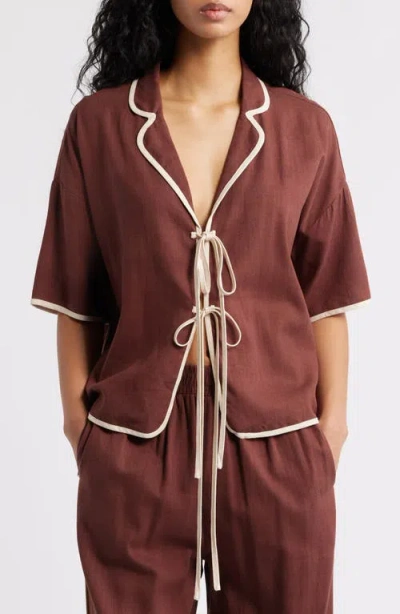 Petal And Pup Petal & Pup Dalton Tie Front Cotton & Linen Shirt In Multi