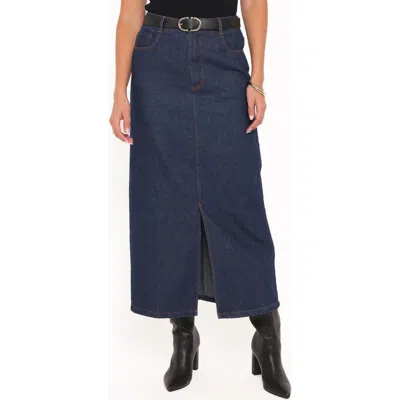 Petal And Pup Petal & Pup Dana Front Slit Denim Midi Skirt In Blue