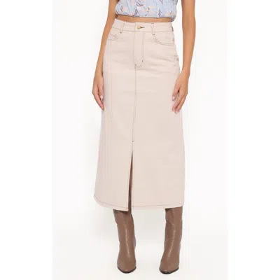 Petal And Pup Petal & Pup Dana Front Slit Denim Midi Skirt In Brown