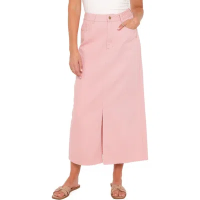 Petal And Pup Petal & Pup Dana Front Slit Denim Midi Skirt In Pink