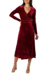 Petal And Pup Petal & Pup Darby Long Sleeve Velvet Midi Wrap Dress In Burgundy