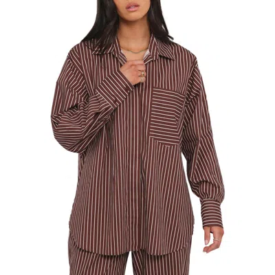 Petal And Pup Petal & Pup Darya Stripe Oversize Cotton Button-up Shirt In Brown