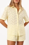 Petal And Pup Petal & Pup Dazie Eyelet Short Sleeve Button-up Shirt In Yellow
