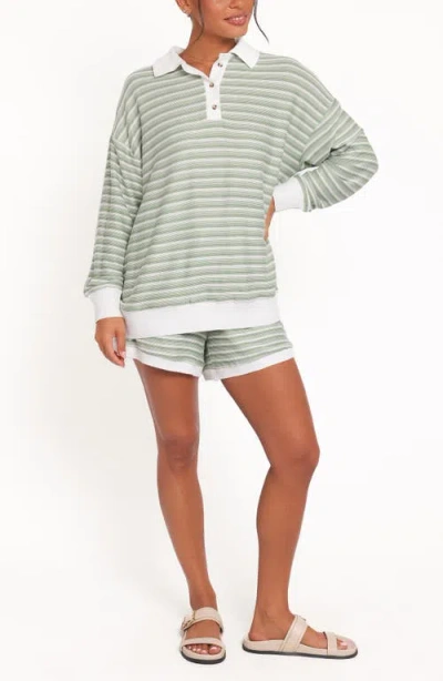 Petal And Pup Petal & Pup Dealia Stripe Polo Sweater & Shorts Set In Green