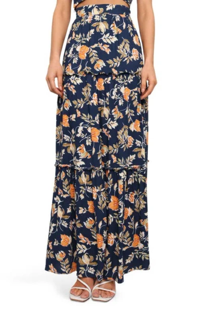 Petal And Pup Petal & Pup Deaville Floral Tiered Maxi Skirt In Blue