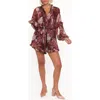 Petal And Pup Petal & Pup Delaney Floral Print Ruffle Chiffon Romper In Brown