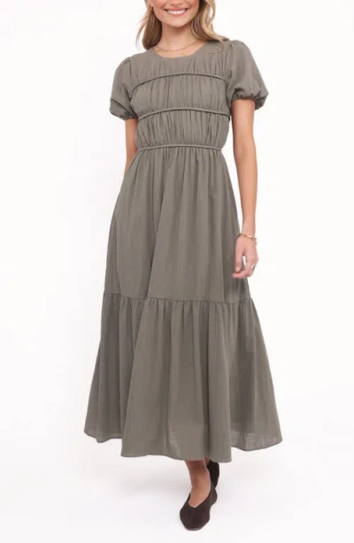 Petal And Pup Petal & Pup Deloria Shirred Ruffle Maxi Dress In Green