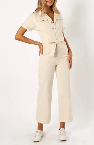 Petal And Pup Petal & Pup Demi Tie Waist Straight Leg Twill Jumpsuit In White