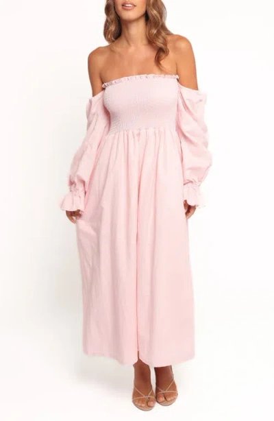 Petal And Pup Petal & Pup Domenica Off The Shoulder Linen Blend Midi Dress In Pink
