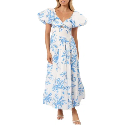 Petal And Pup Petal & Pup Dominique Puff Sleeve Tiered Midi Dress In Blue