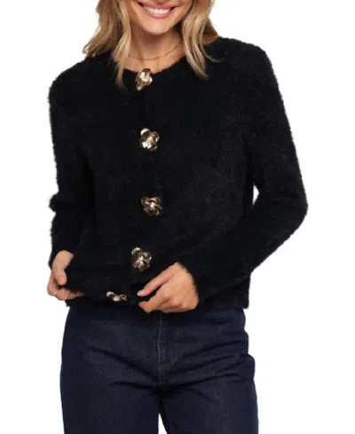 Petal And Pup Donna Flower Button Cardigan In Black