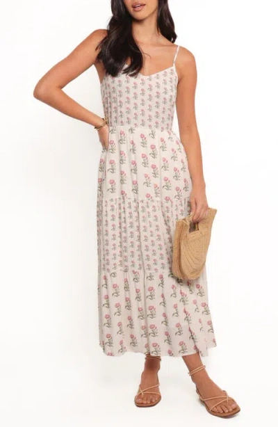 Petal And Pup Petal & Pup Echo Print Tiered Sleeveless Midi Dress In Neutral