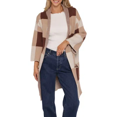 Petal And Pup Petal & Pup Ecoya Check Longline Cardigan In Brown