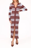 Petal And Pup Petal & Pup Eliana Stripe Long Sleeve Rib Maxi Dress In Multi