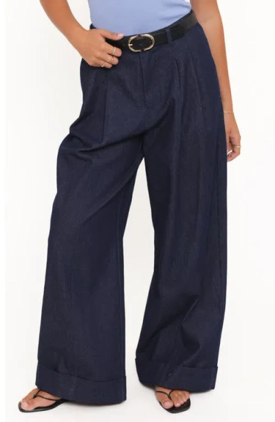 Petal And Pup Petal & Pup Elinor Cuffed Pleated Wide Leg Denim Pants In Blue