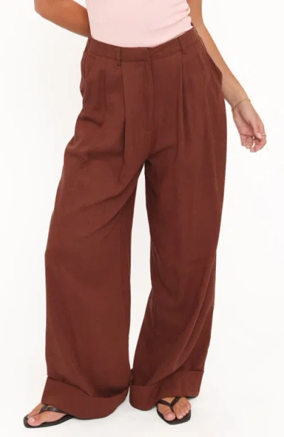 Petal And Pup Petal & Pup Elinor Cuffed Pleated Wide Leg Pants In Brown
