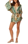 Petal And Pup Petal & Pup Elyse Long Sleeve Satin Romper In Green