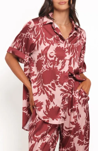 Petal And Pup Petal & Pup Elysia Floral Print Oversize Button-up Shirt In Burgundy