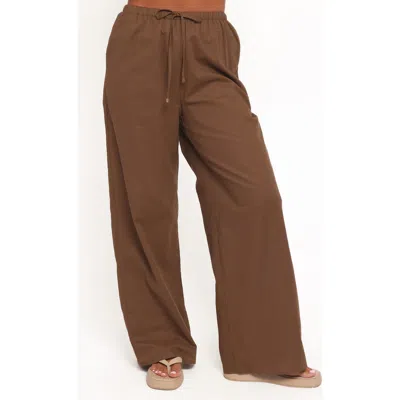 Petal And Pup Petal & Pup Ember Wide Leg Cotton & Linen Drawstring Pants In Brown