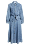 Petal And Pup Petal & Pup Emberly Three-quarter Sleeve Stretch Denim Maxi Dress In Blue