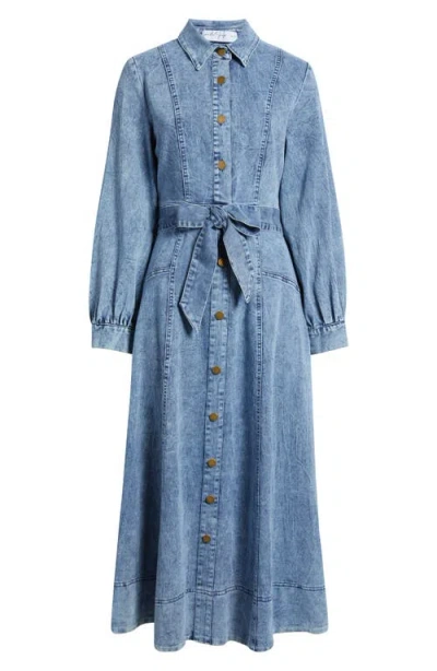 Petal And Pup Petal & Pup Emberly Three-quarter Sleeve Stretch Denim Maxi Dress In Blue
